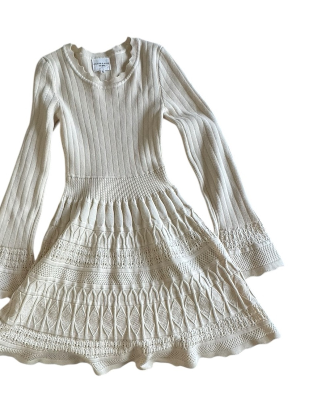 Willow & Wind Cream Knit Bell Sleeve Fit & Flare Dress Winter's Dream Fairy Sz S